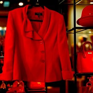 Vibrant Cherry Red Ladies Suit with Structured Shoulders